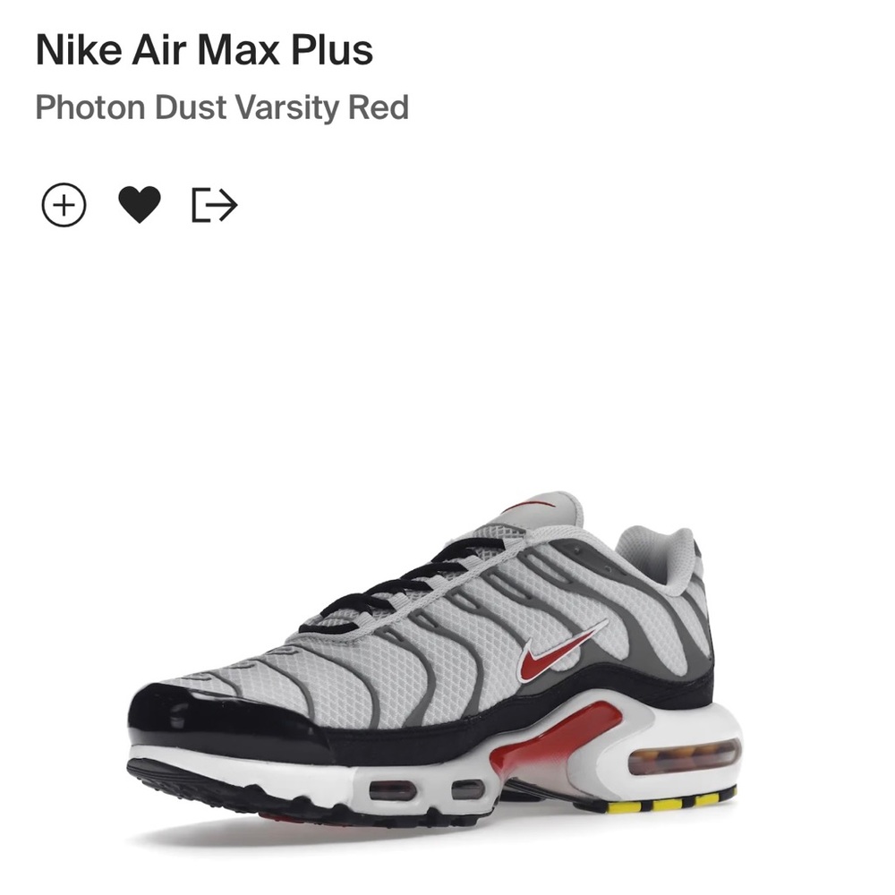 Nike Air Max Plus, mens 8.5, Photon Dust Varsity Red (worn 2x)